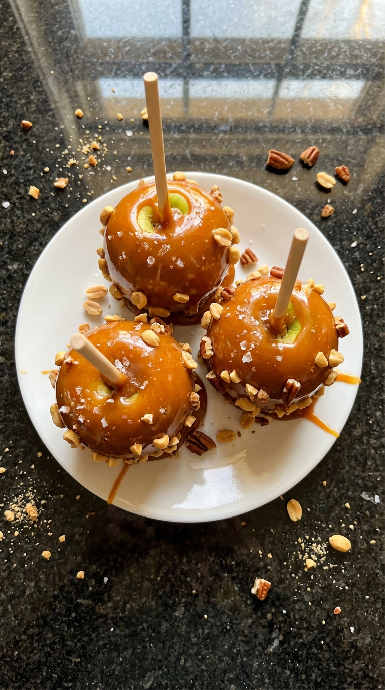 Caramel Drizzled Candy Apples