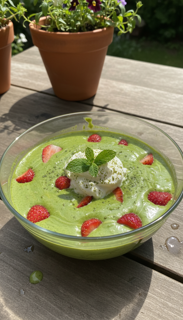 Chilled Matcha Strawberry Soup