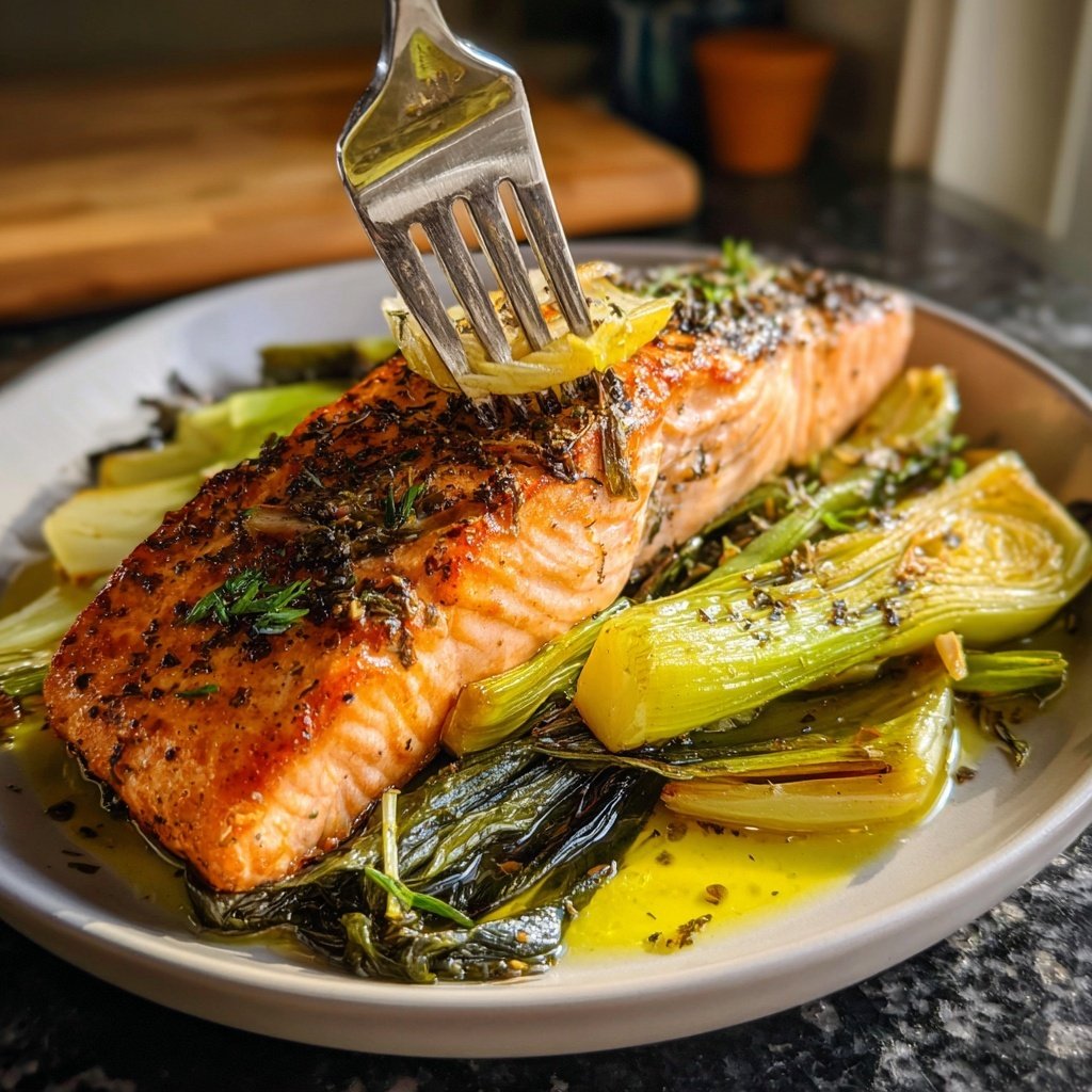 One-Pan Roast Salmon with Leeks