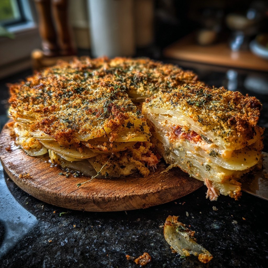 Crispy Potato and Salmon Layered Bake